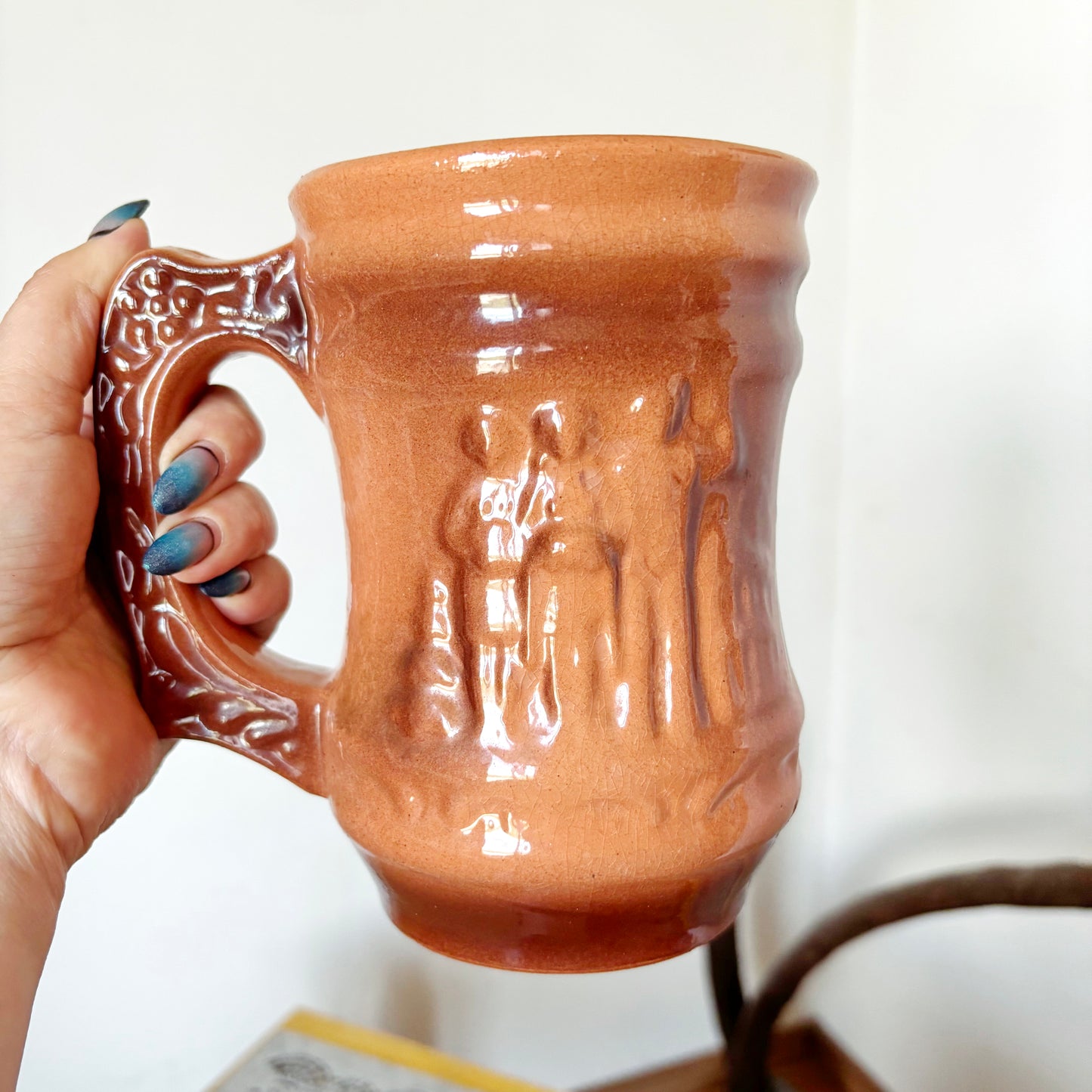 Vintage Large Ceramic Beer Stein Mug Relief Tavern Scene Brown Glazed Pottery Tankard Rustic Barware Collectible Gift
