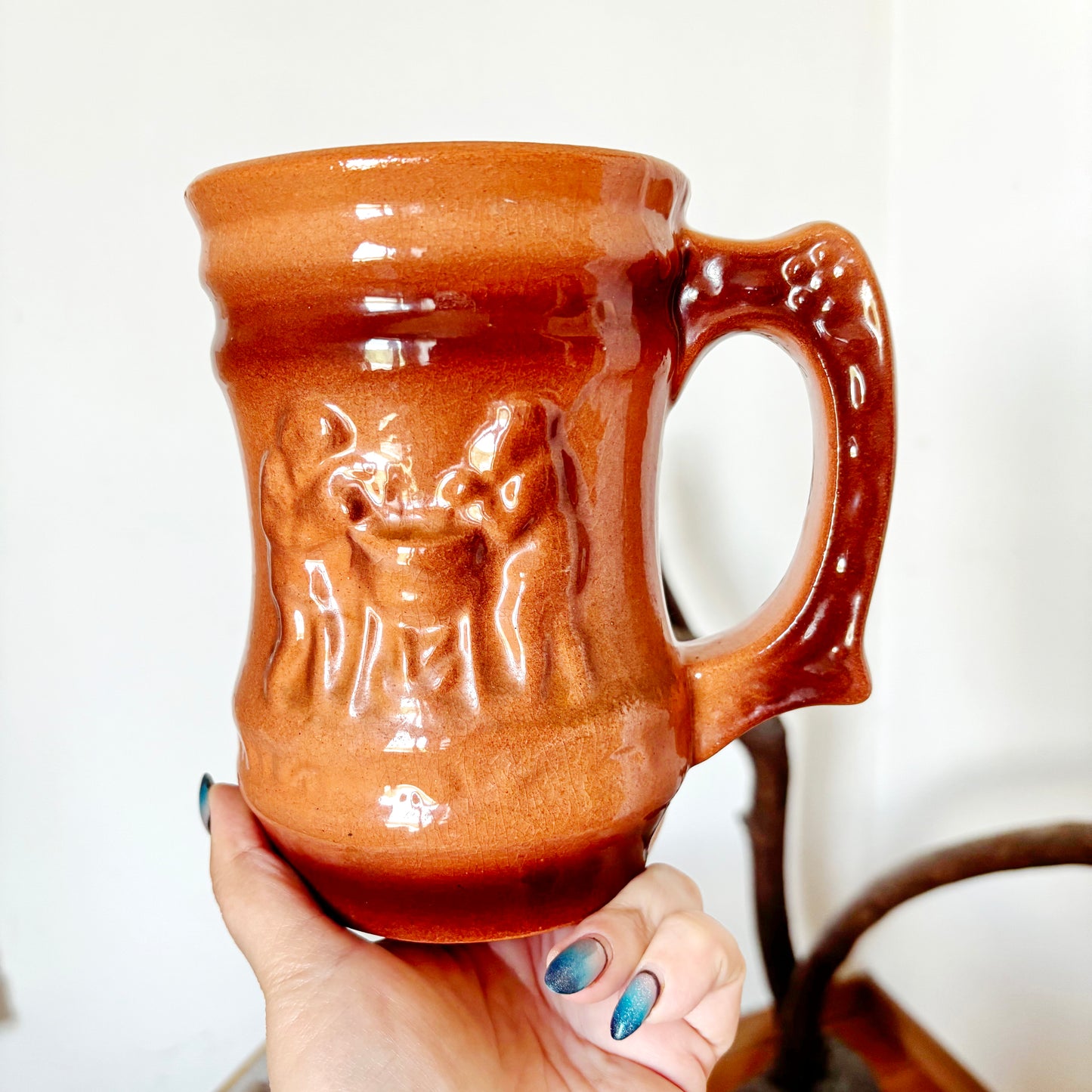 Vintage Large Ceramic Beer Stein Mug Relief Tavern Scene Brown Glazed Pottery Tankard Rustic Barware Collectible Gift