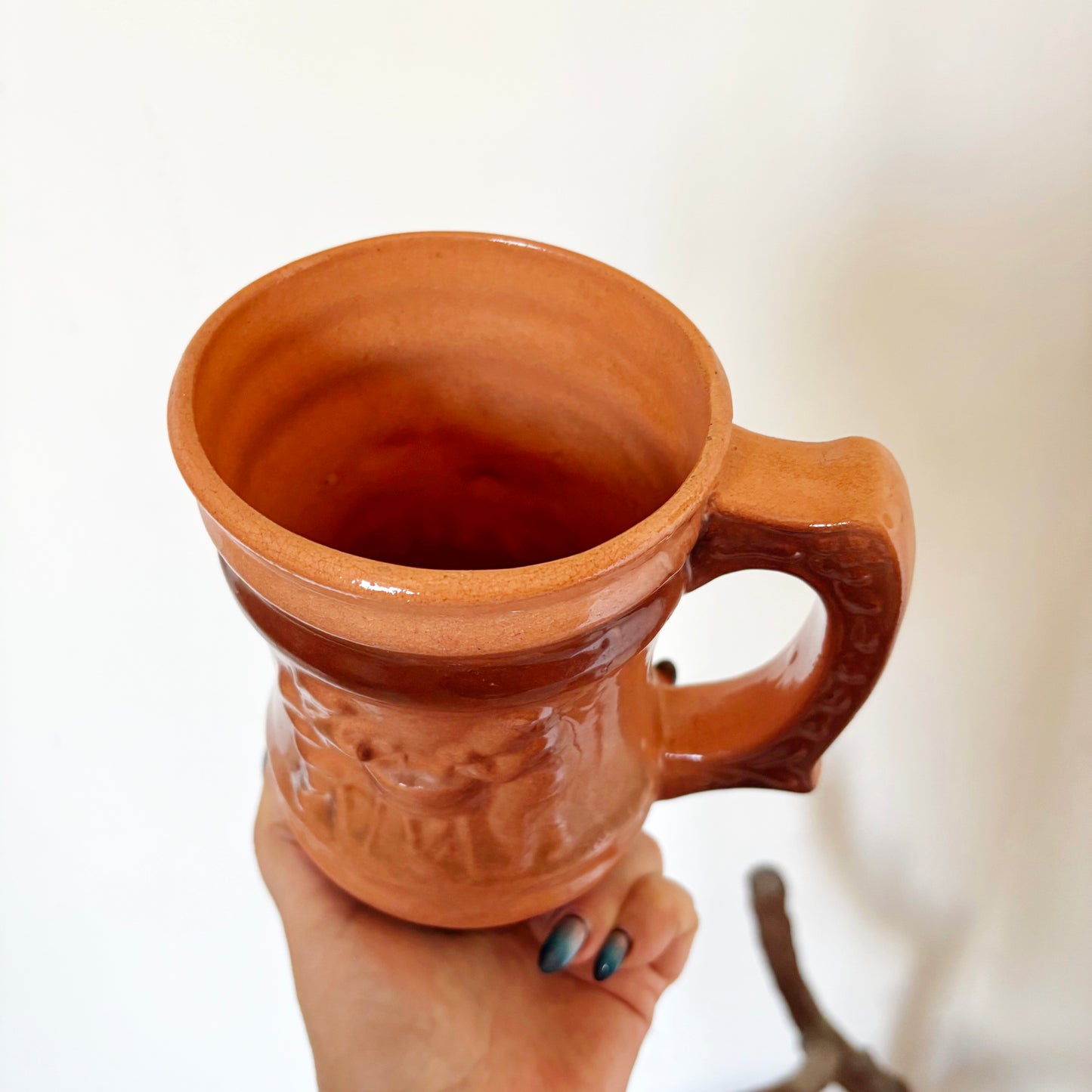 Vintage Large Ceramic Beer Stein Mug Relief Tavern Scene Brown Glazed Pottery Tankard Rustic Barware Collectible Gift