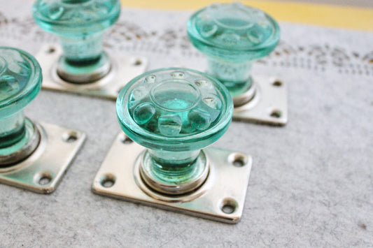 Set of two Vintage Glass Door knobs. Door - green. Handles.Transparent Door Knob 1970s. USSR vintage door knobs