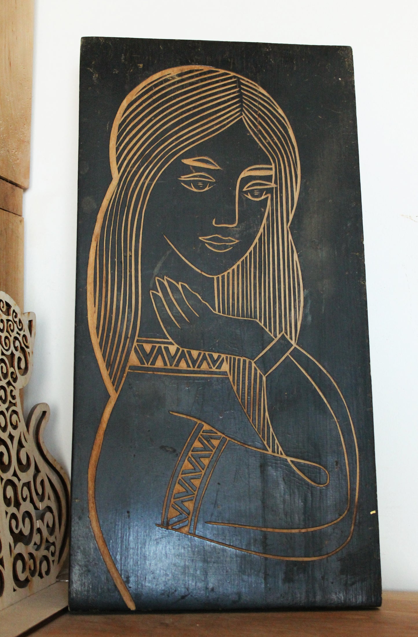 Soviet Ukraine wooden wall hanging - 15.7 inches - Women - Wooden wall decor - Carved wooden picture - Home decor USSR era - 1974