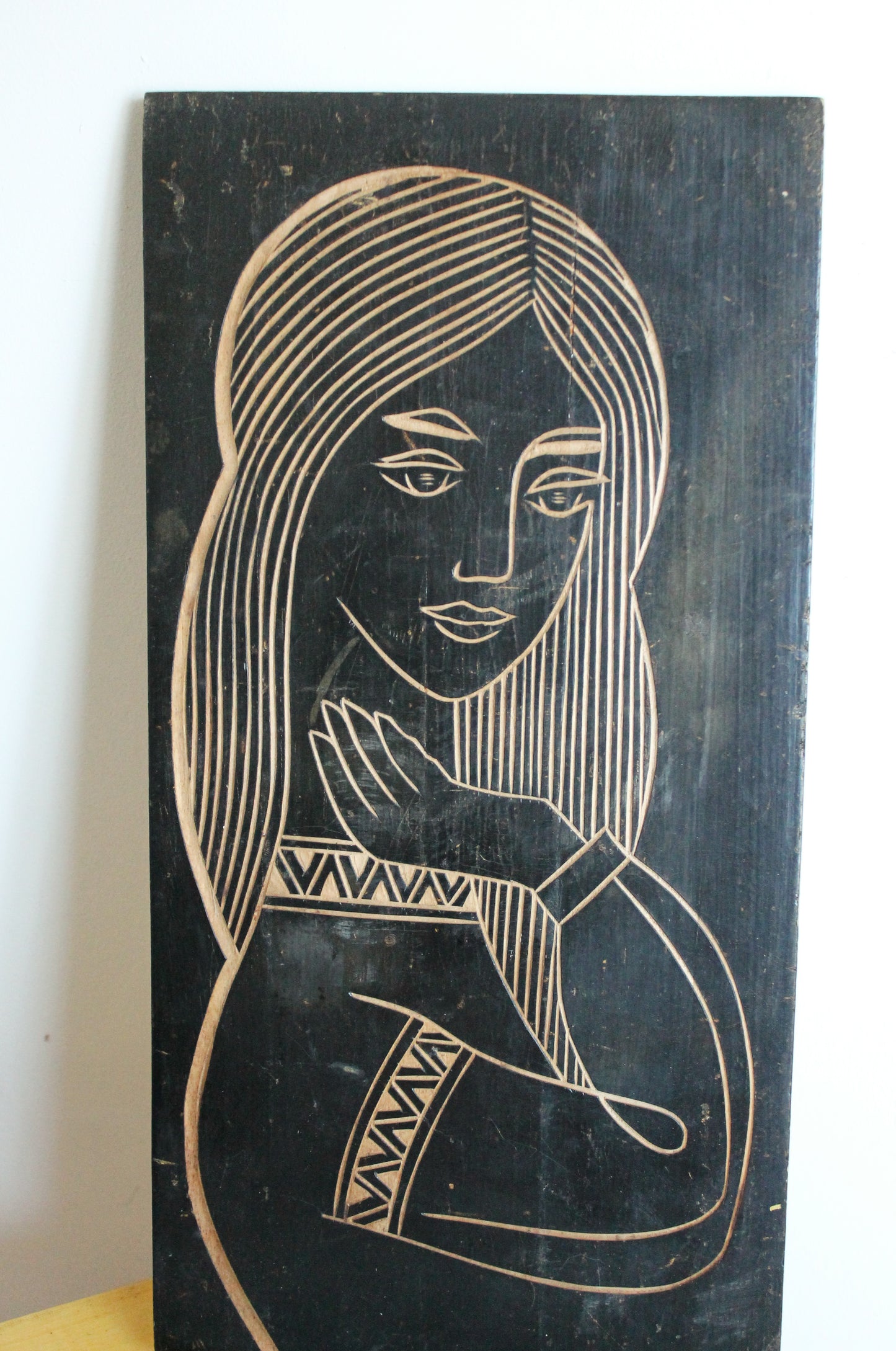 Soviet Ukraine wooden wall hanging - 15.7 inches - Women - Wooden wall decor - Carved wooden picture - Home decor USSR era - 1974