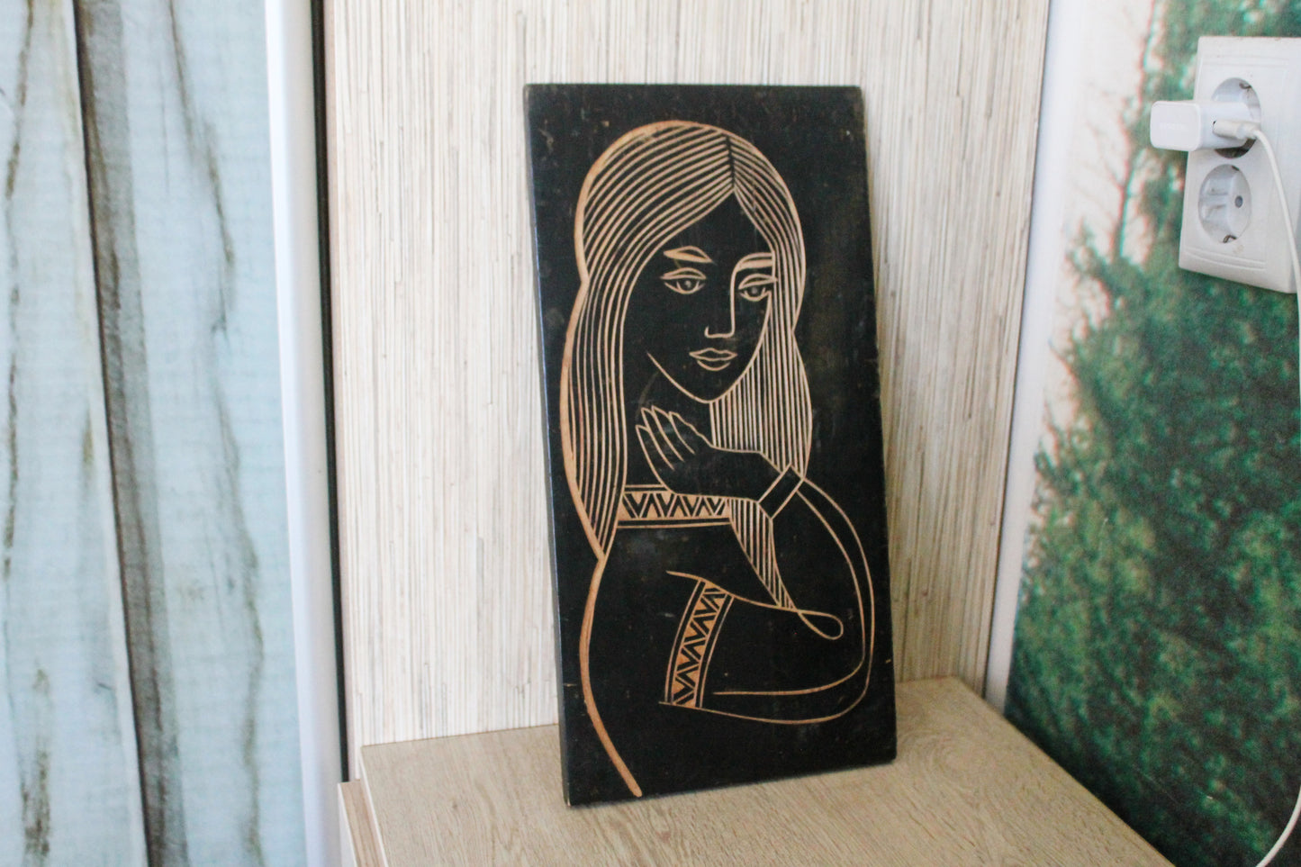 Soviet Ukraine wooden wall hanging - 15.7 inches - Women - Wooden wall decor - Carved wooden picture - Home decor USSR era - 1974