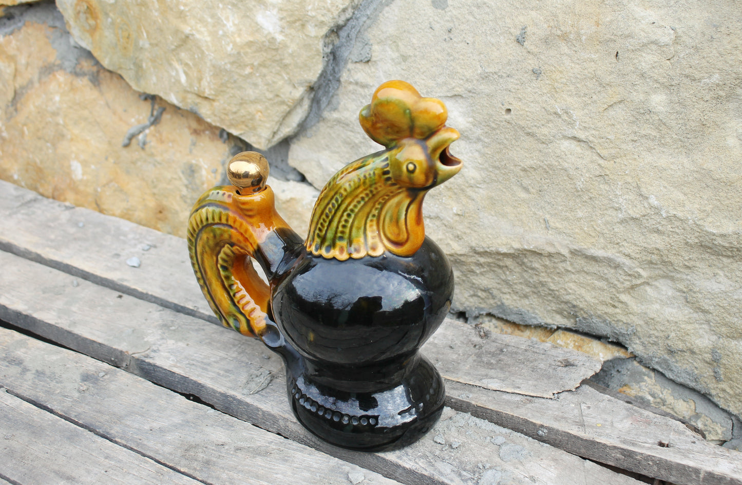 Vintage Ukrainian Decanter Cockerel/Rooster Porcelain Figurine USSR - Rooster Majolica Vasilkovsky 1960-1980s