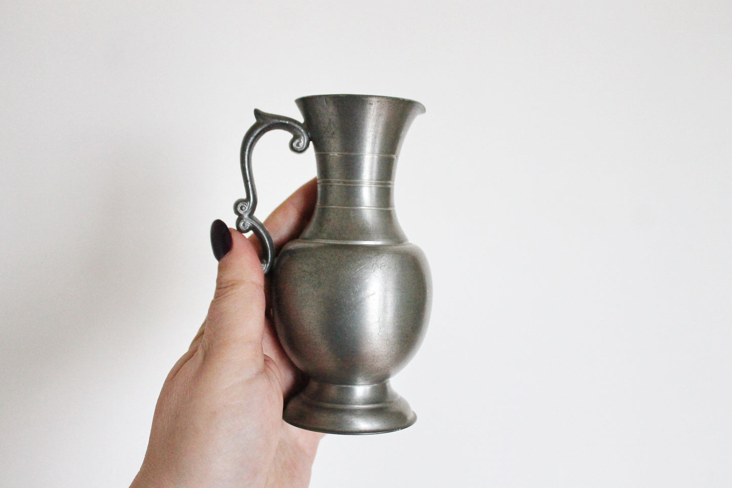 Pewter small pitcher, Fein Zinn - Vintage brass small pitcher/vase - 5.1 inches- Germany vintage - 1960s