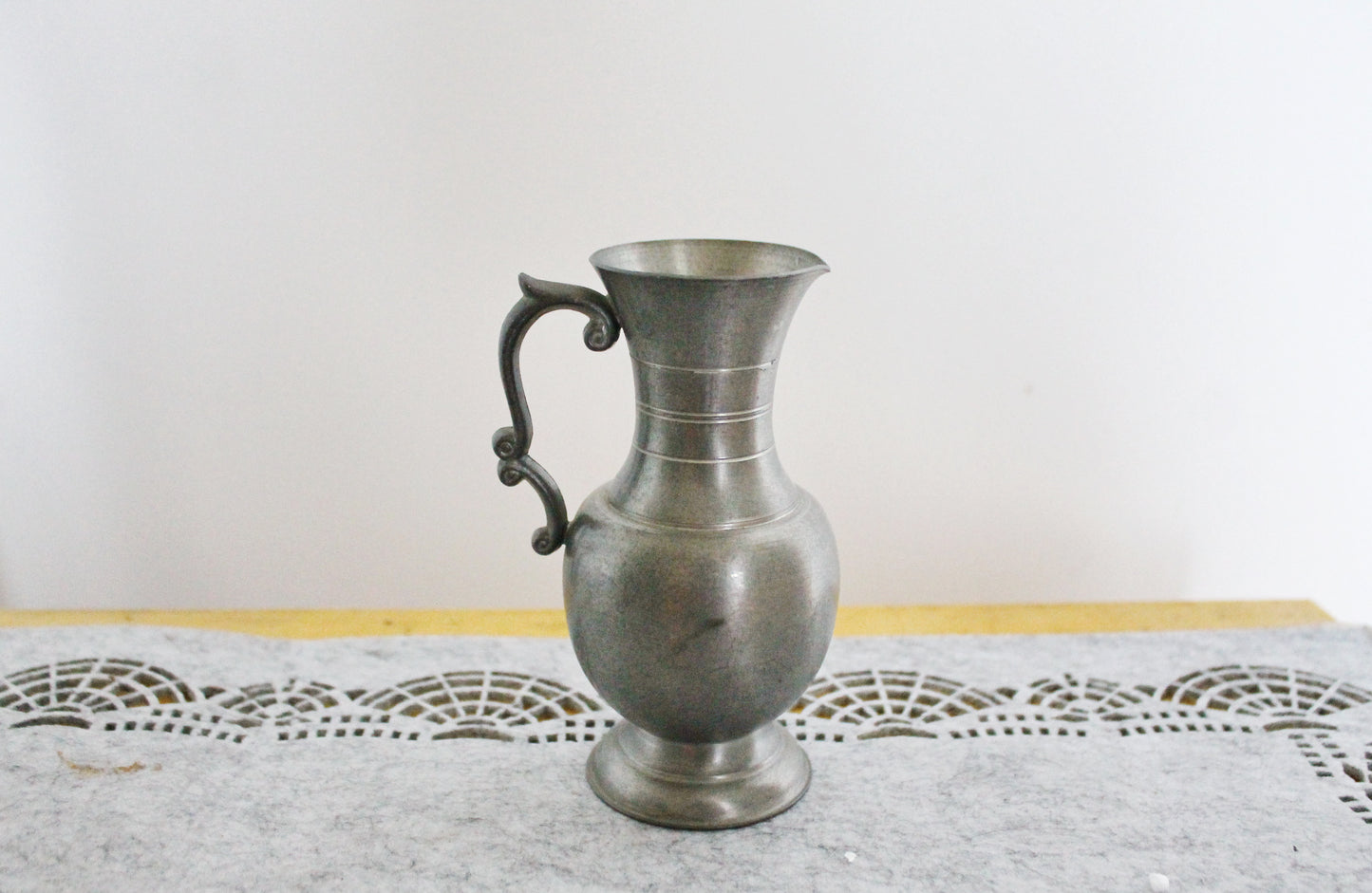 Pewter small pitcher, Fein Zinn - Vintage brass small pitcher/vase - 5.1 inches- Germany vintage - 1960s