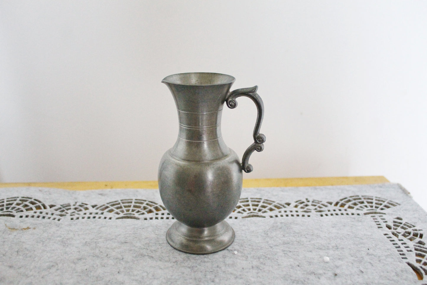 Pewter small pitcher, Fein Zinn - Vintage brass small pitcher/vase - 5.1 inches- Germany vintage - 1960s