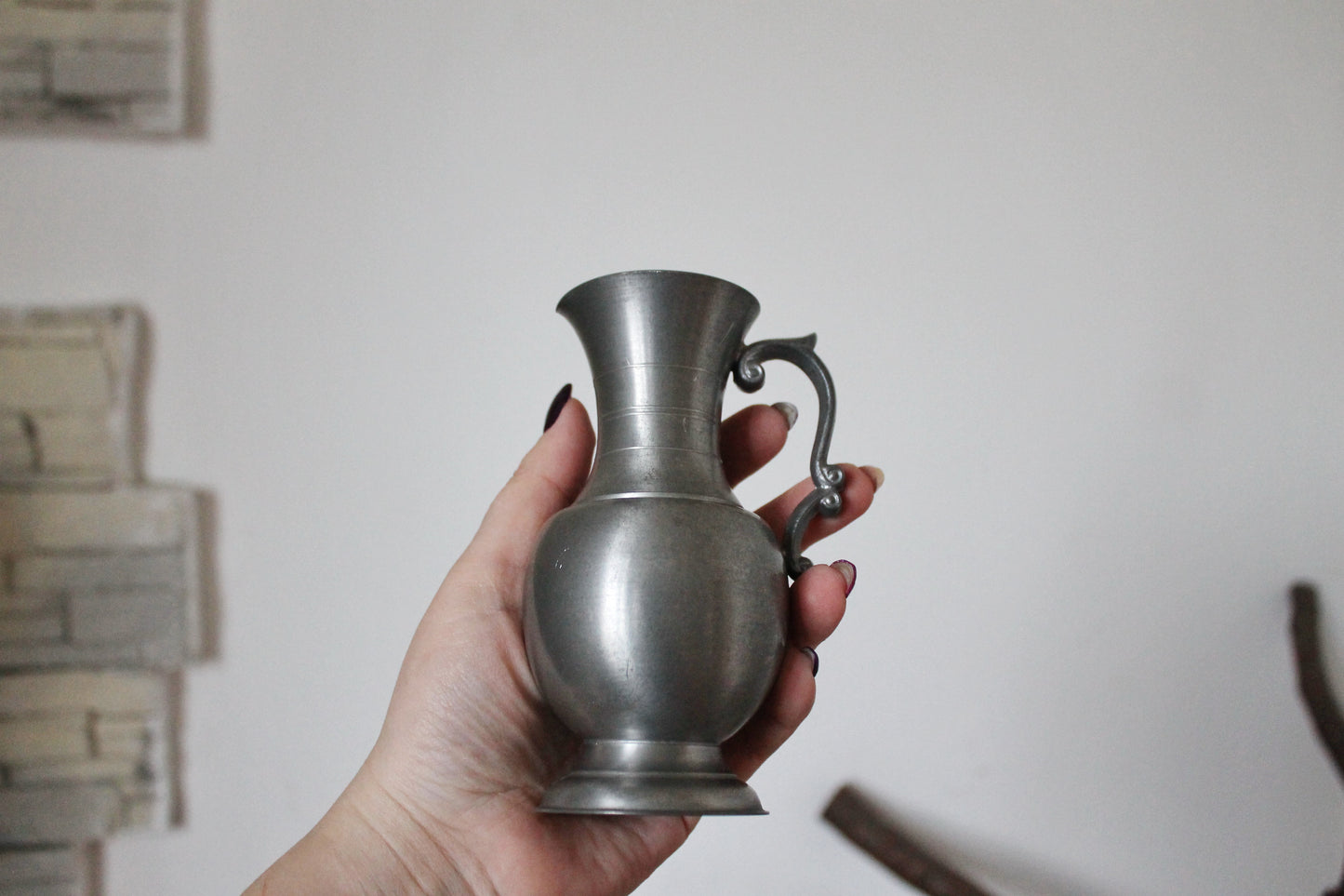 Pewter small pitcher, Fein Zinn - Vintage brass small pitcher/vase - 5.1 inches- Germany vintage - 1960s