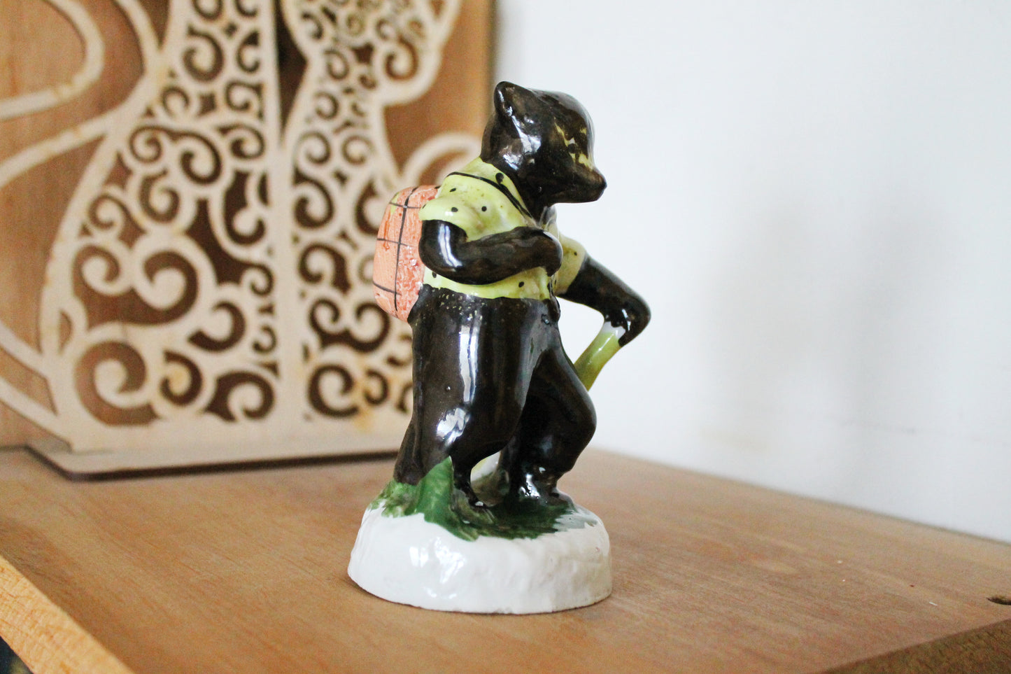 Rare Porcelain Figurine Bear With bag - Made in USSR 1950s - Vintage Early Soviet Statuette