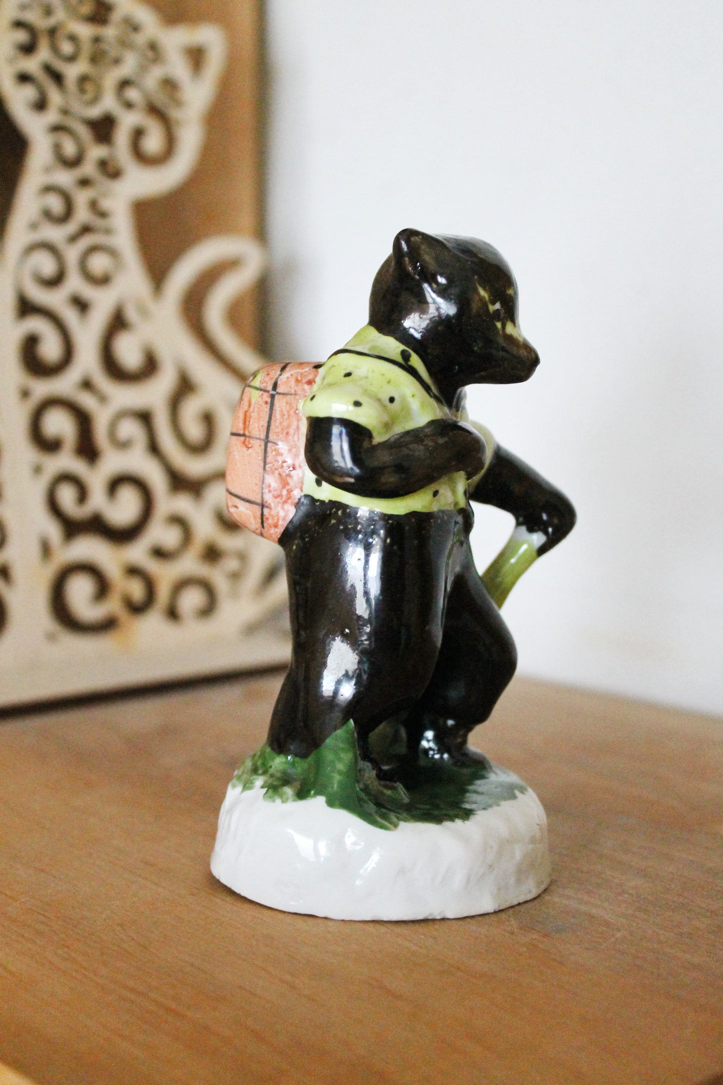 Rare Porcelain Figurine Bear With bag - Made in USSR 1950s - Vintage Early Soviet Statuette