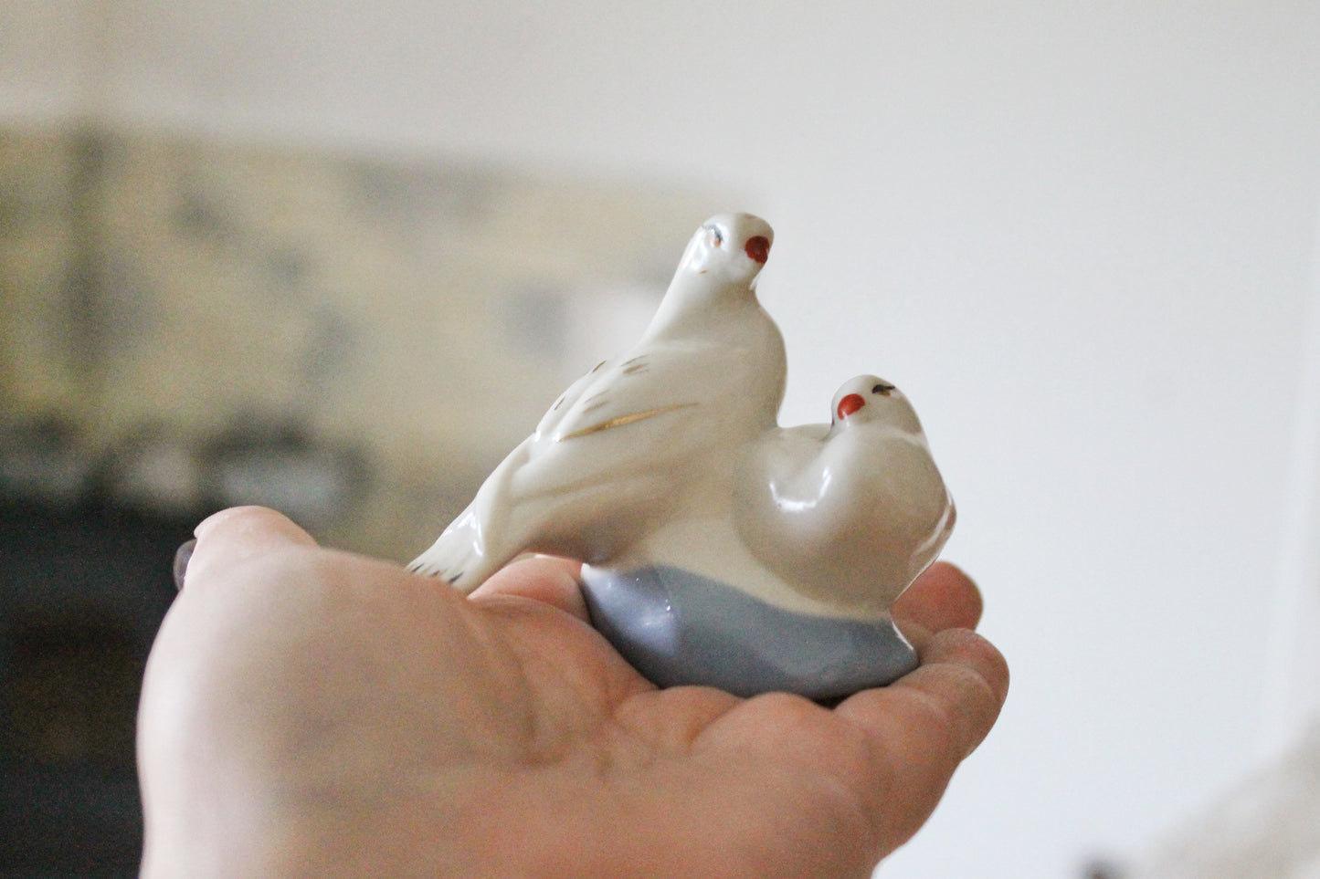 Soviet Porcelain couple of Doves figurine - 2.9 inches - small USSR porcelain figurine - made in 1970