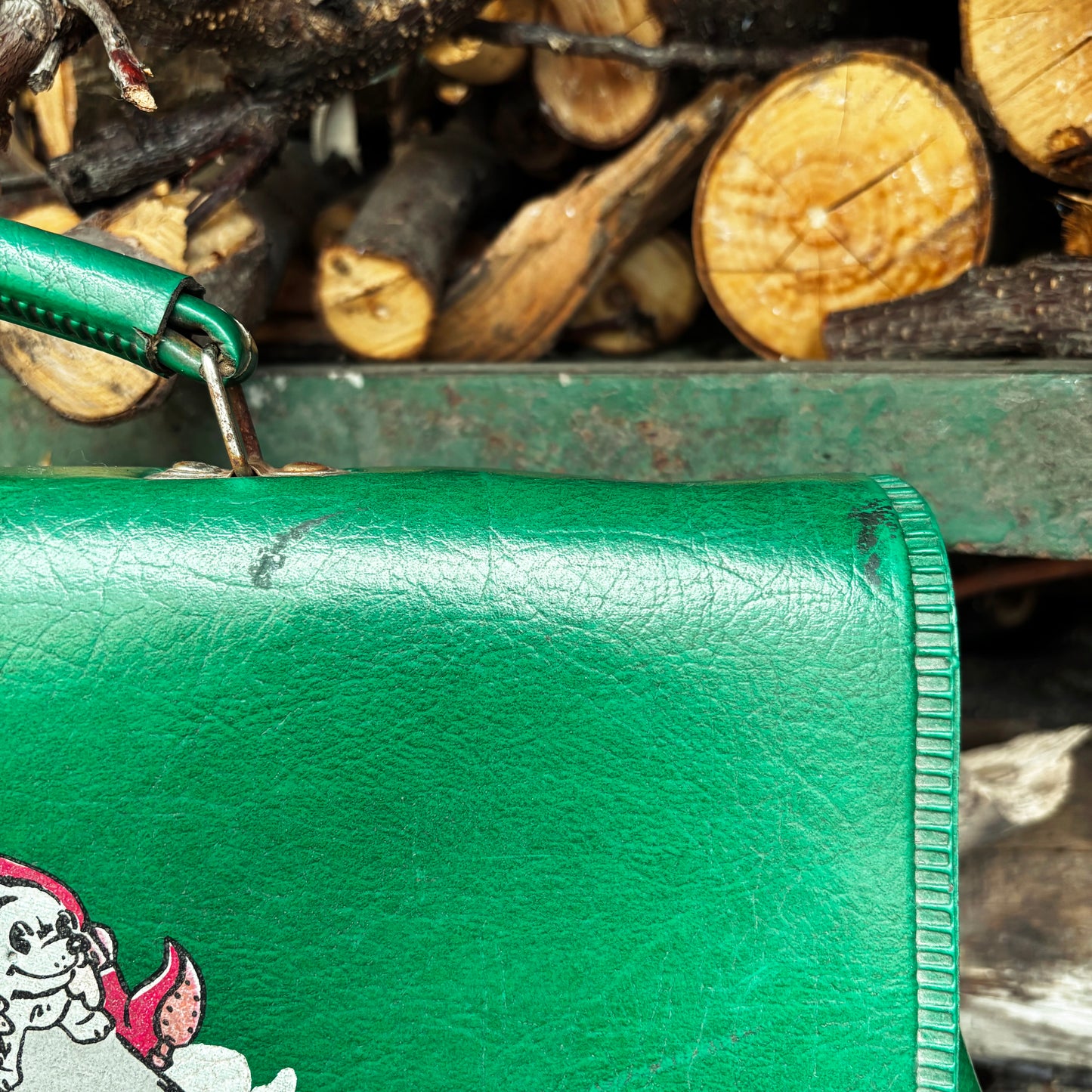 Vintage Soviet School Briefcase 1986 Green Vinyl Bag With Cartoon Print Made in Ukraine Priluky Retro Kids Satchel USSR