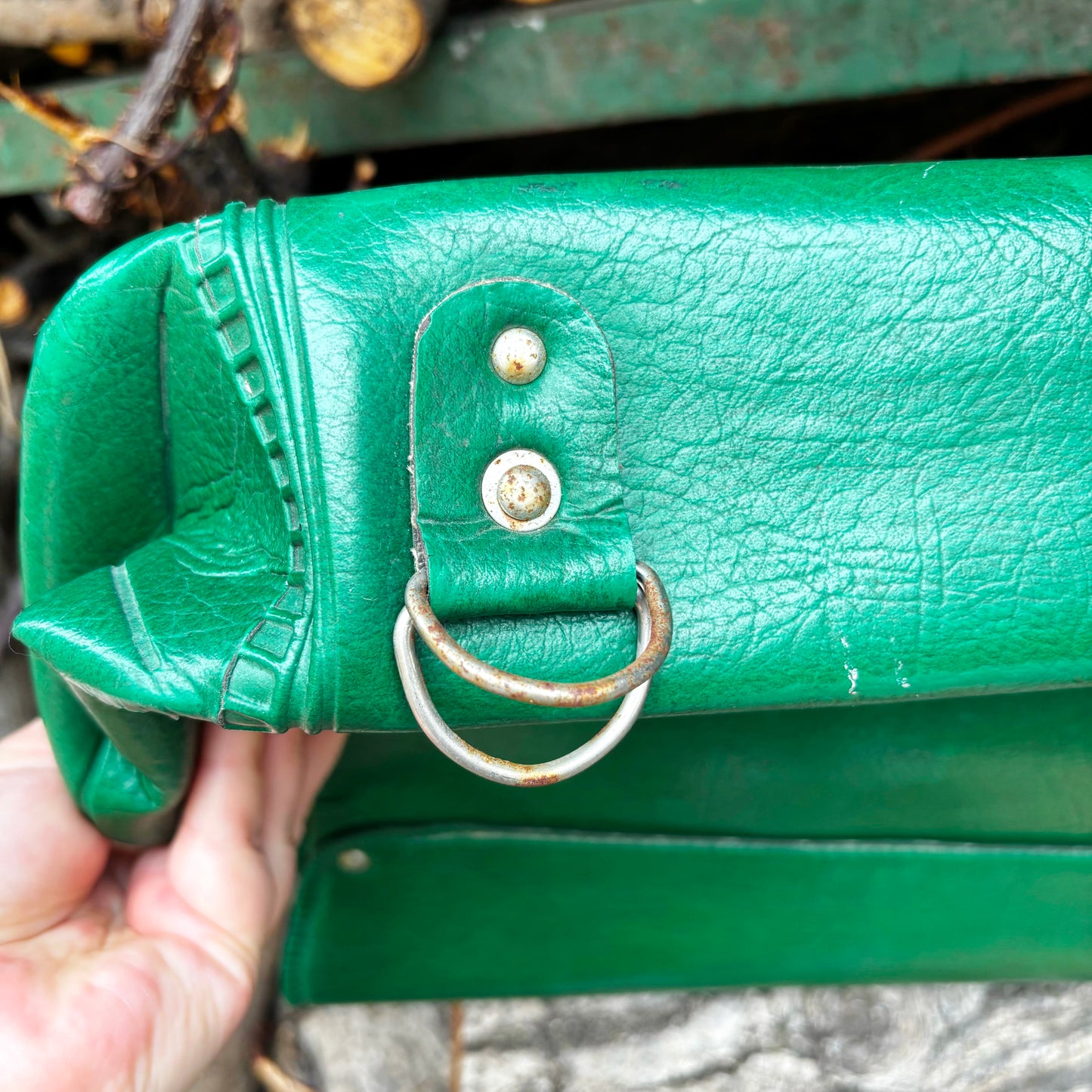 Vintage Soviet School Briefcase 1986 Green Vinyl Bag With Cartoon Print Made in Ukraine Priluky Retro Kids Satchel USSR