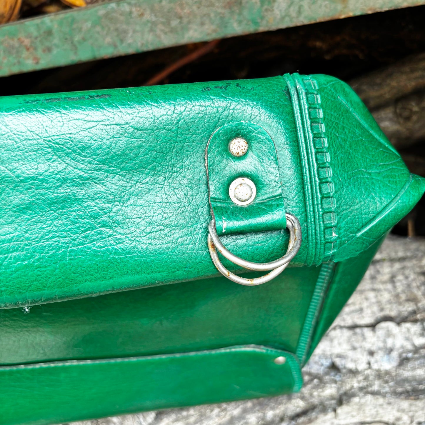 Vintage Soviet School Briefcase 1986 Green Vinyl Bag With Cartoon Print Made in Ukraine Priluky Retro Kids Satchel USSR
