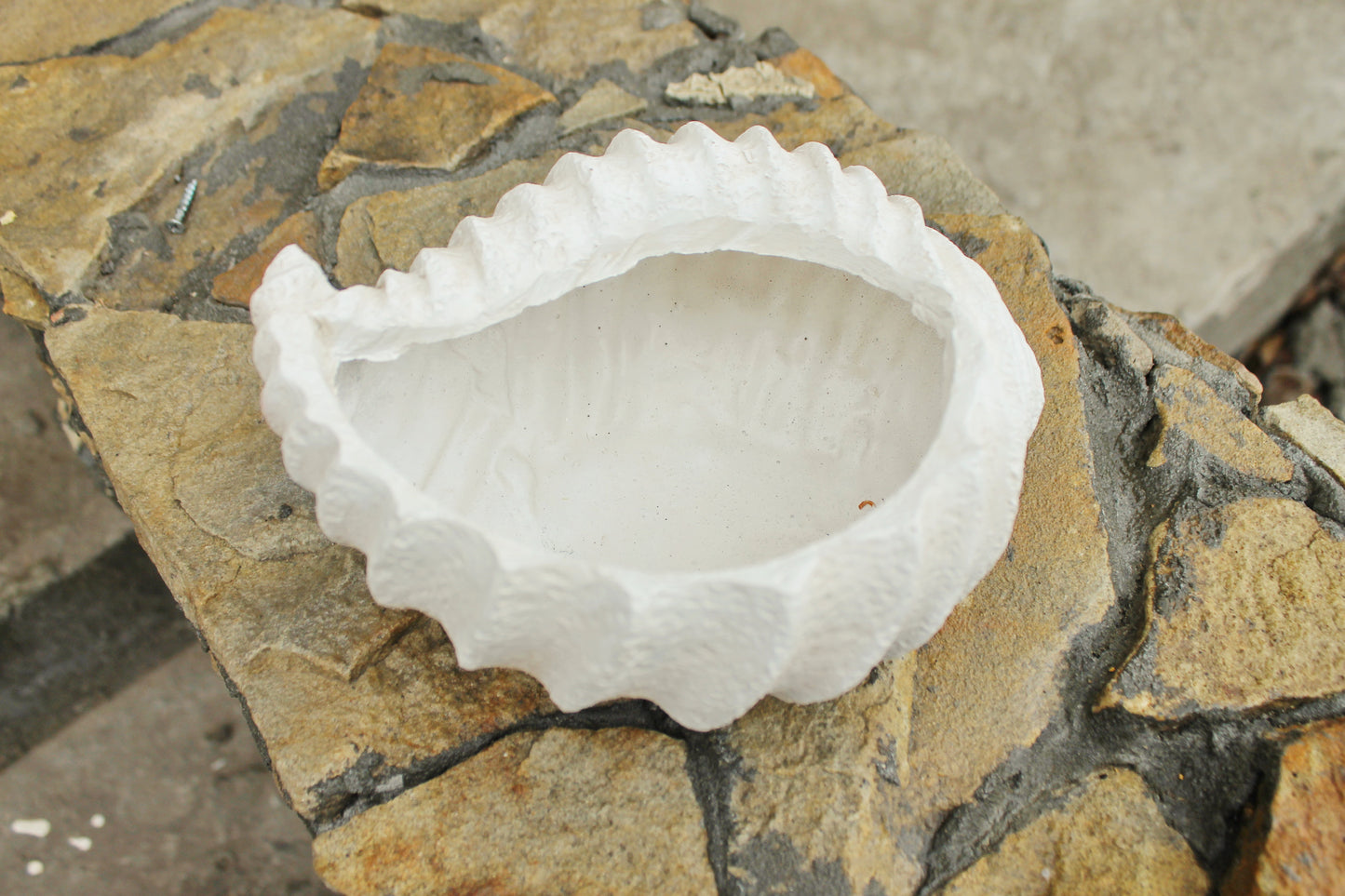 Vintage gypsum candy/fruit bowl/threads bowl in a form of a shell - 8.3 inches - Vase for candies, threads - 2000s