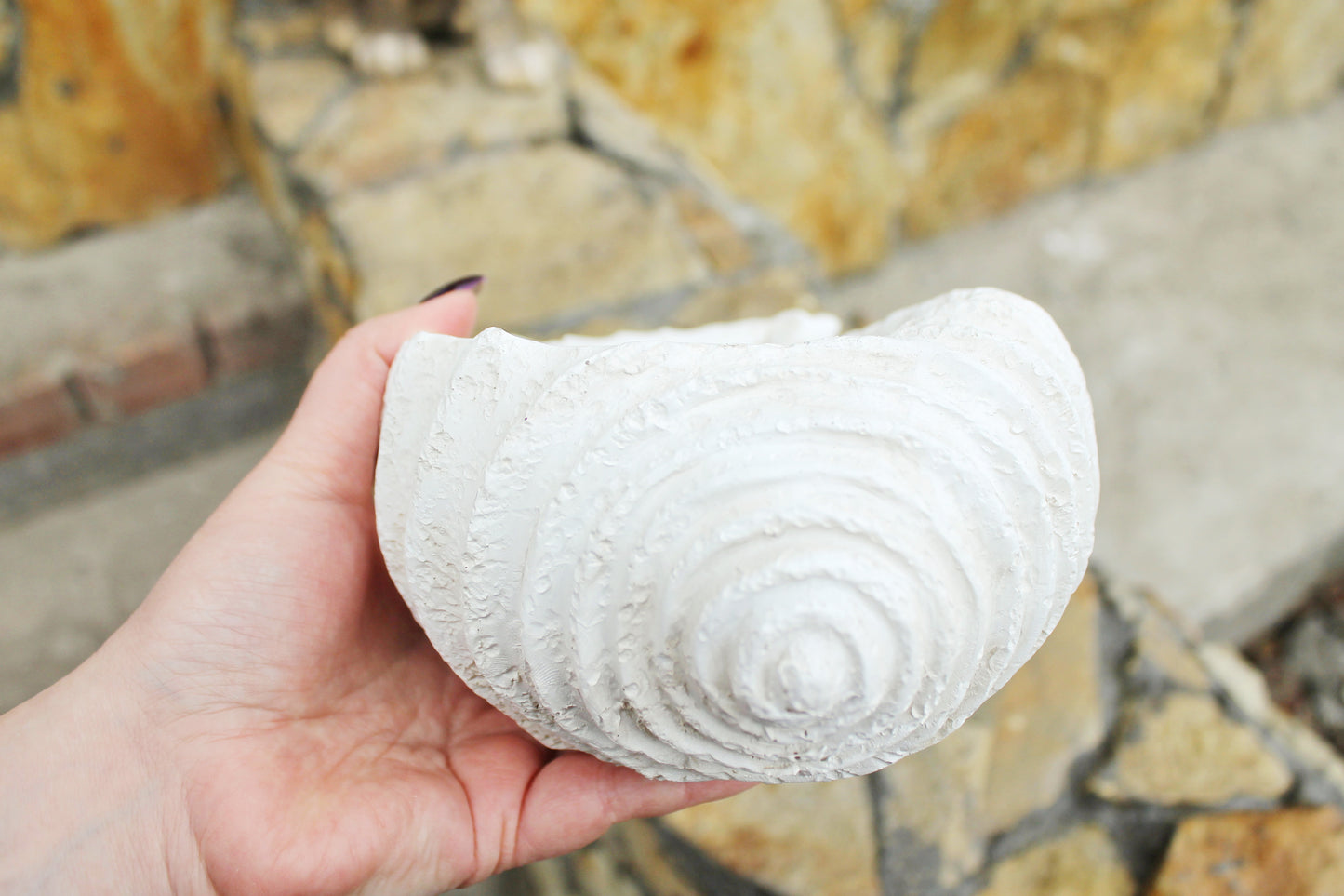 Vintage gypsum candy/fruit bowl/threads bowl in a form of a shell - 8.3 inches - Vase for candies, threads - 2000s