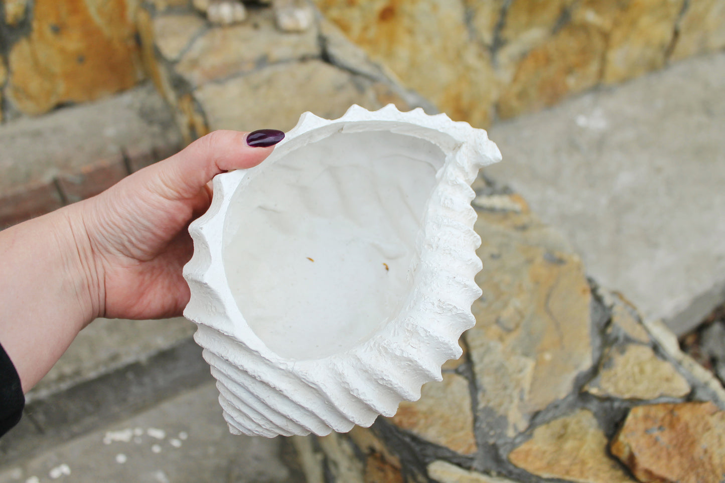 Vintage gypsum candy/fruit bowl/threads bowl in a form of a shell - 8.3 inches - Vase for candies, threads - 2000s