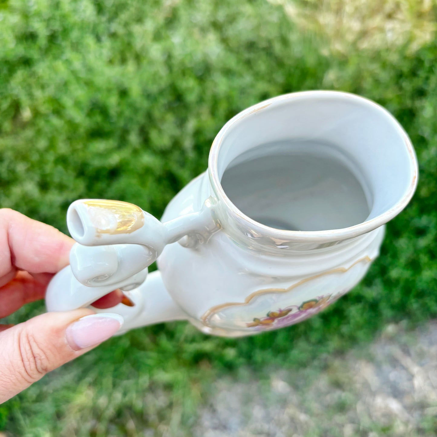 Vintage Soviet Mineral Water Drinking Cup, 1970s Porcelain Spa Buvette Mug, Floral Lustre Ceramic Vessel, Ukraine Souvenir