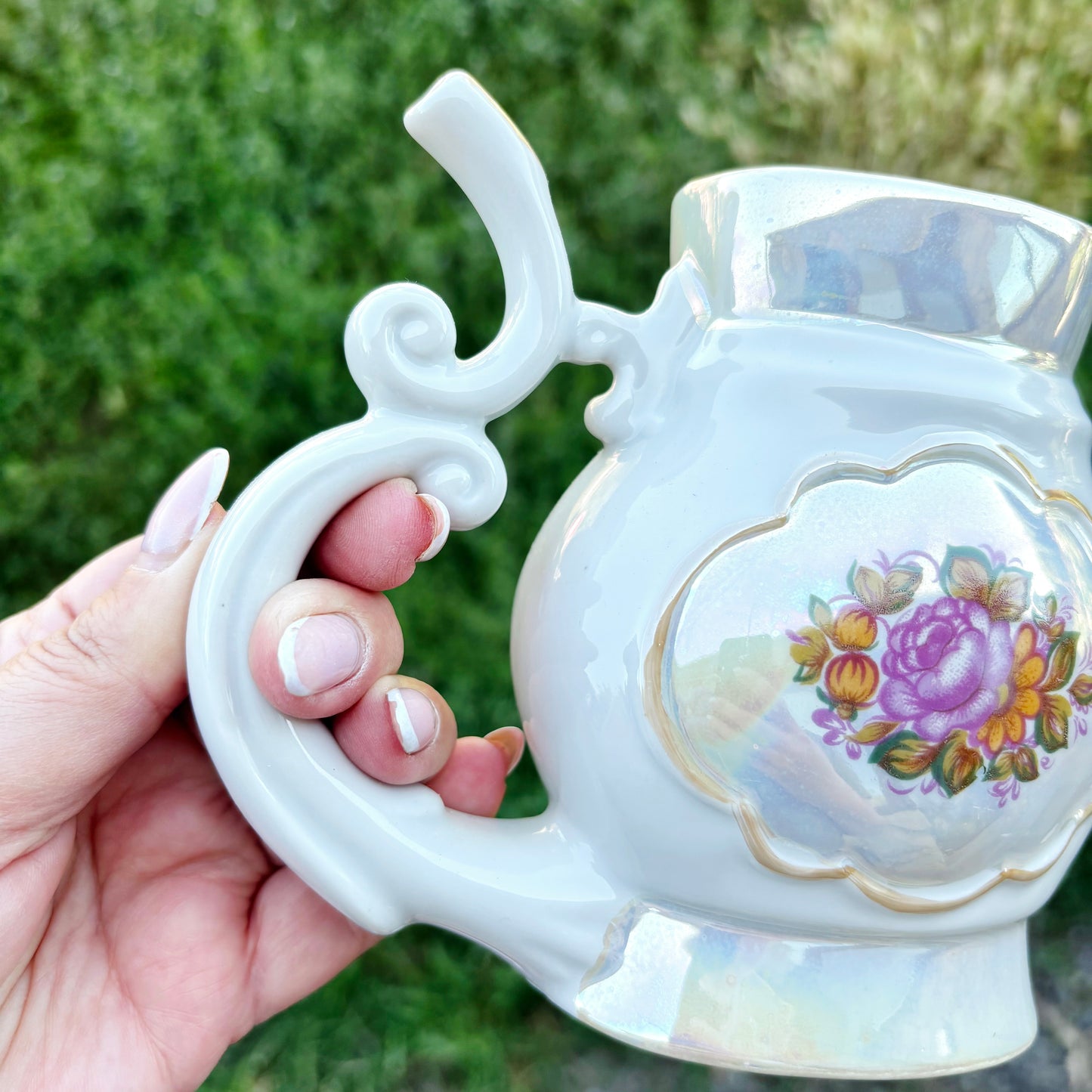Vintage Soviet Mineral Water Drinking Cup, 1970s Porcelain Spa Buvette Mug, Floral Lustre Ceramic Vessel, Ukraine Souvenir