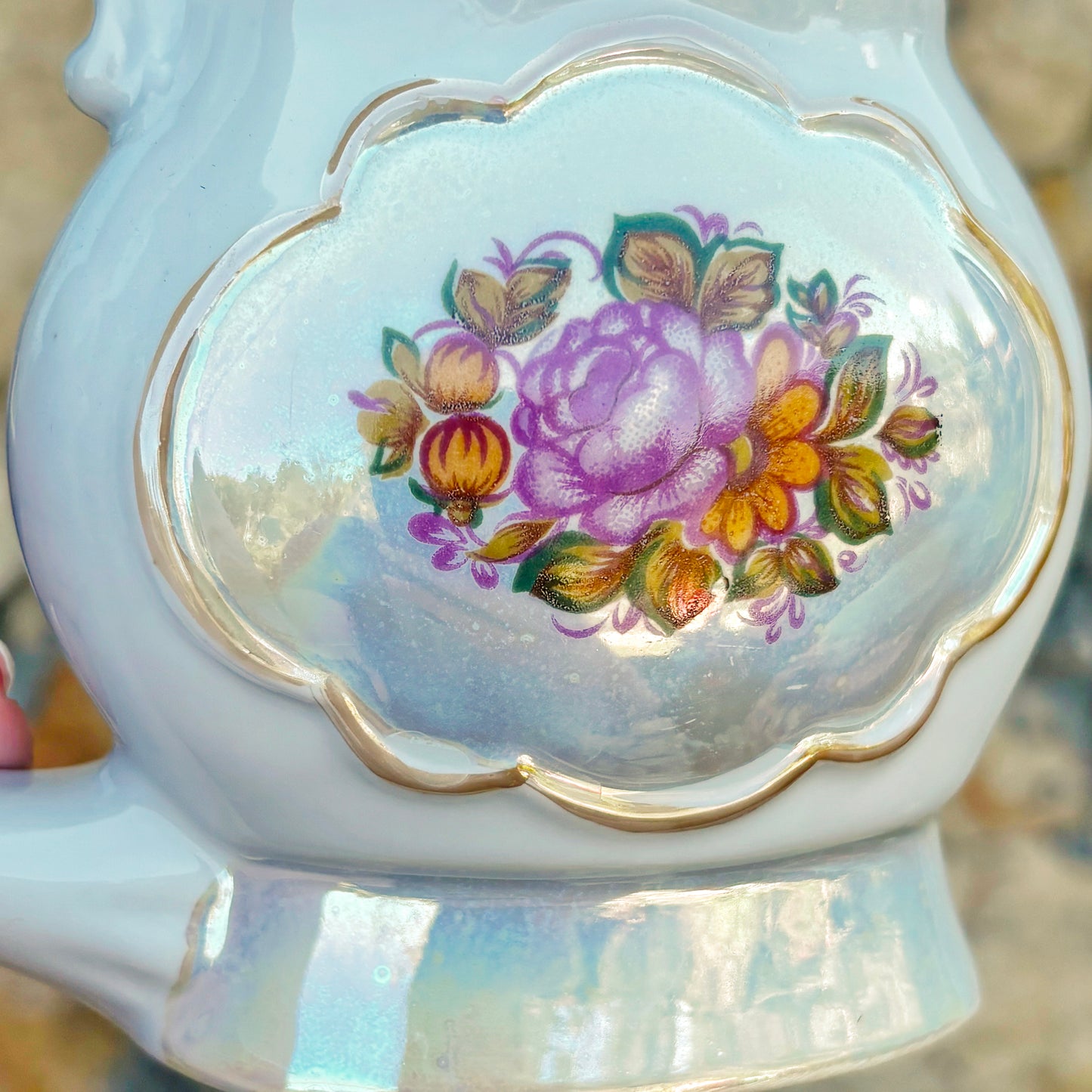 Vintage Soviet Mineral Water Drinking Cup, 1970s Porcelain Spa Buvette Mug, Floral Lustre Ceramic Vessel, Ukraine Souvenir
