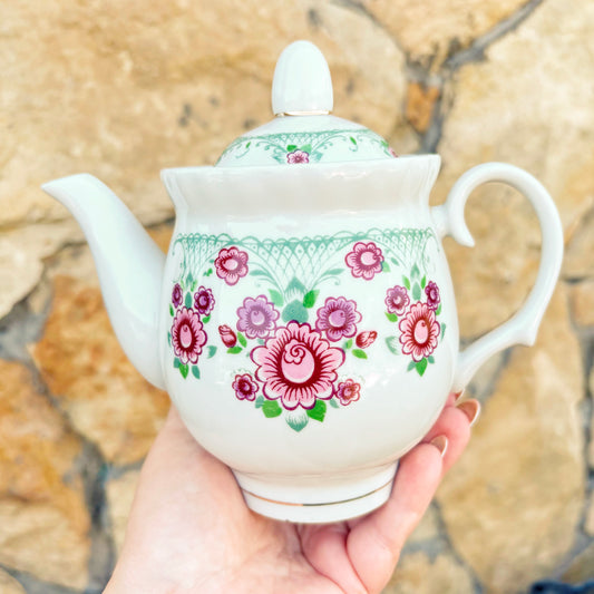Vintage Ukrainian Porcelain Teapot, Baranivka Porcelain Factory, USSR, Floral Gold Decor, 1970s–1980s