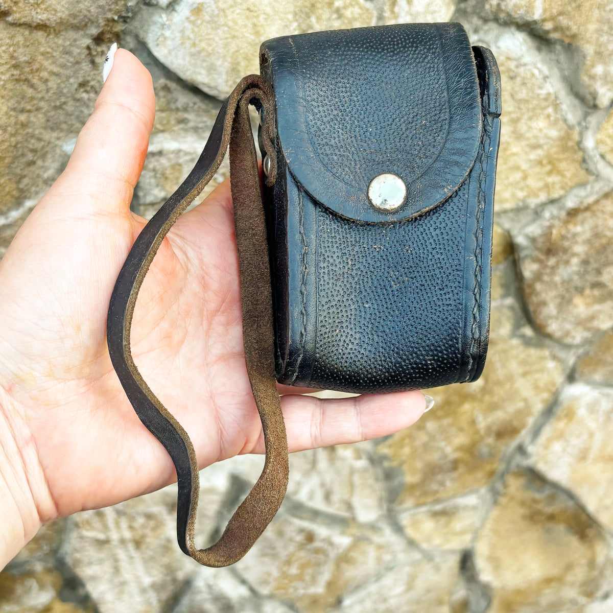 Vintage Soviet Leather Exposure Meter Case, USSR Photography Accessory, 1960s–1970s, Textured Leather Pouch with Strap