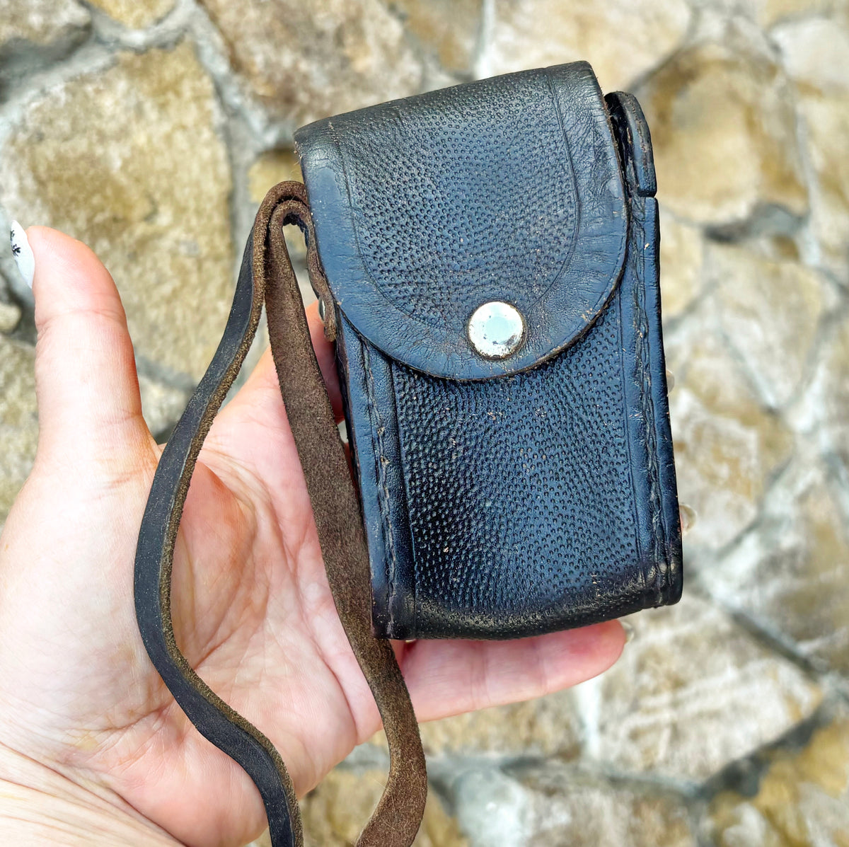 Vintage Soviet Leather Exposure Meter Case, USSR Photography Accessory, 1960s–1970s, Textured Leather Pouch with Strap