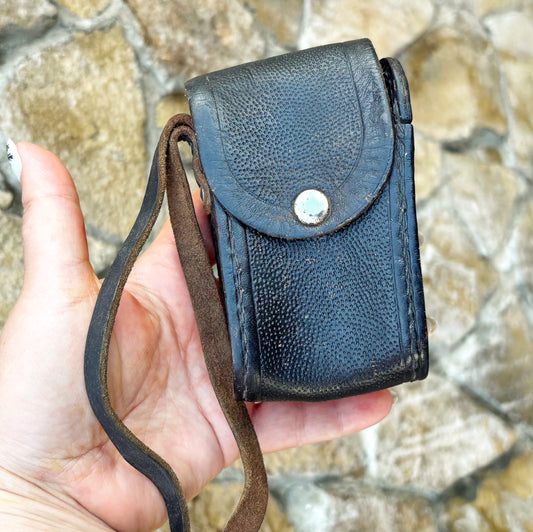 Vintage Soviet Leather Exposure Meter Case, USSR Photography Accessory, 1960s–1970s, Textured Leather Pouch with Strap