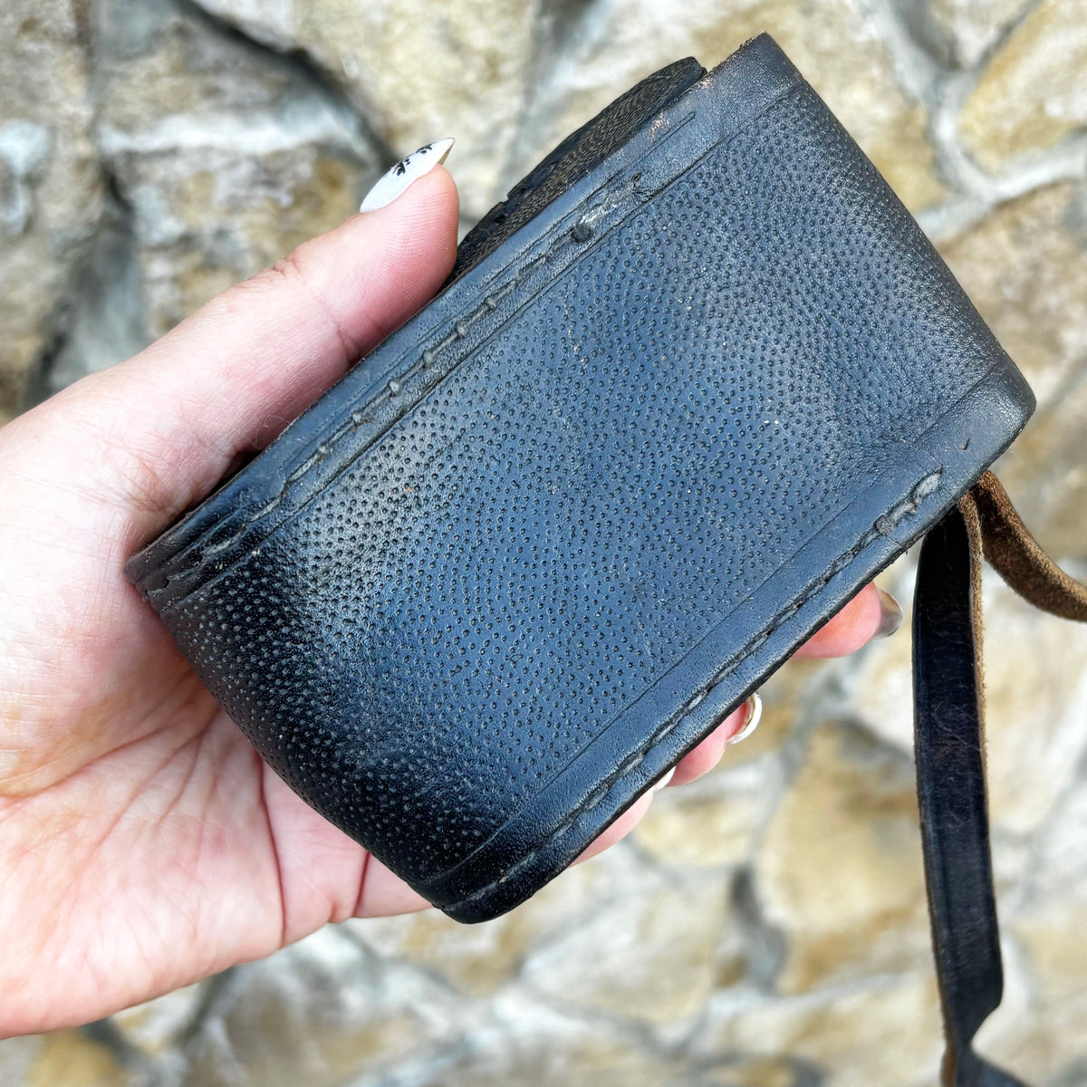Vintage Soviet Leather Exposure Meter Case, USSR Photography Accessory, 1960s–1970s, Textured Leather Pouch with Strap