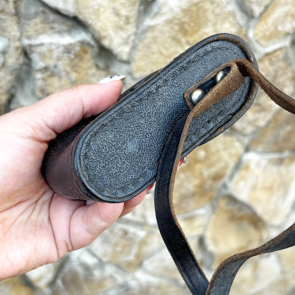 Vintage Soviet Leather Exposure Meter Case, USSR Photography Accessory, 1960s–1970s, Textured Leather Pouch with Strap