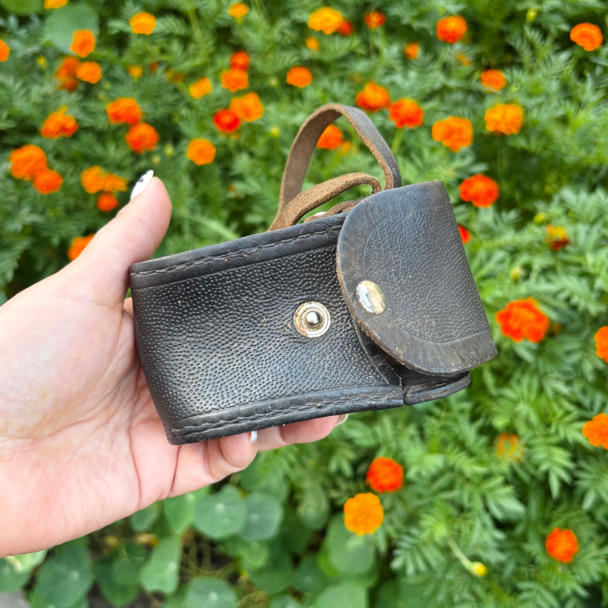 Vintage Soviet Leather Exposure Meter Case, USSR Photography Accessory, 1960s–1970s, Textured Leather Pouch with Strap