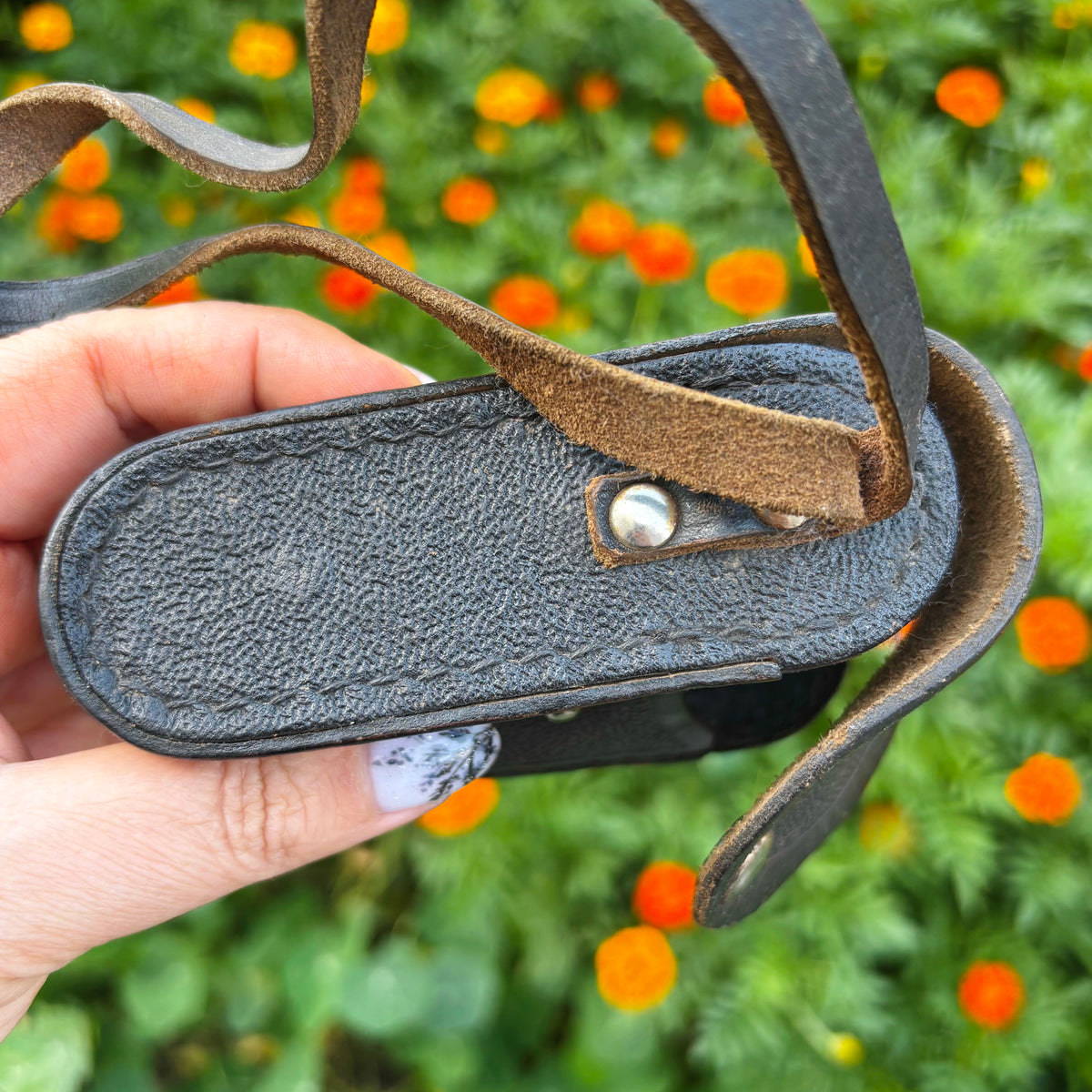 Vintage Soviet Leather Exposure Meter Case, USSR Photography Accessory, 1960s–1970s, Textured Leather Pouch with Strap