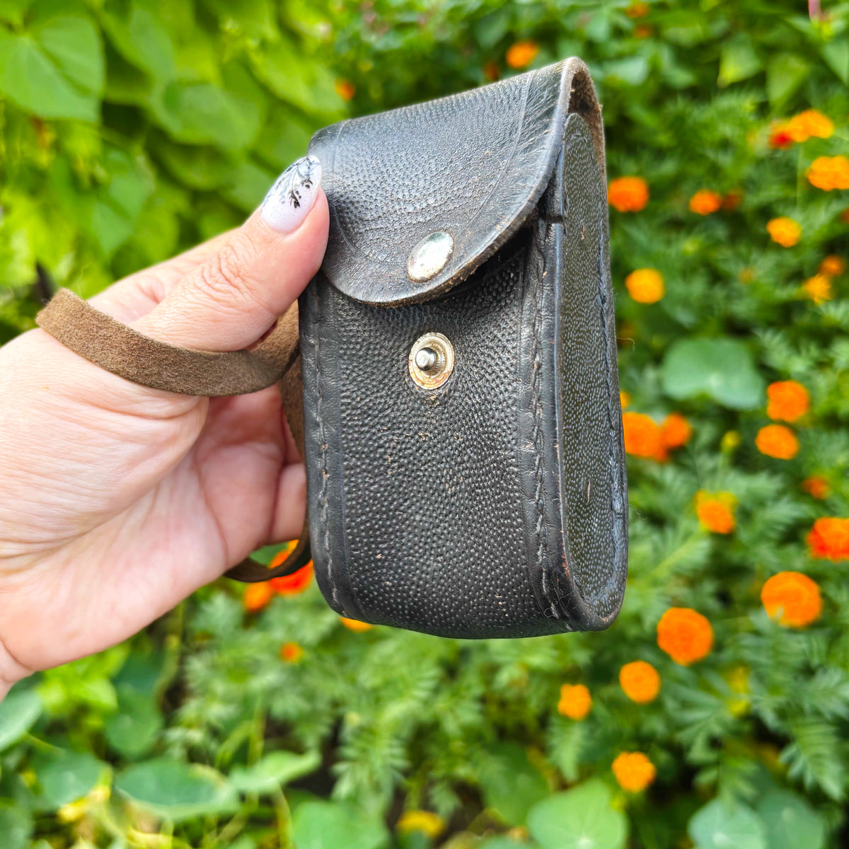 Vintage Soviet Leather Exposure Meter Case, USSR Photography Accessory, 1960s–1970s, Textured Leather Pouch with Strap