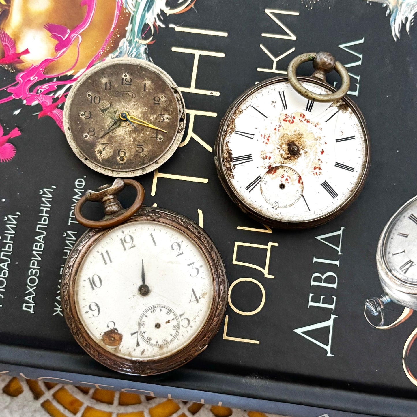 Vintage Pocket Watch Parts Lot, USSR Watch Movement, Antique Dials, Steampunk Assemblage, Restoration & Jewelry Making Supplies