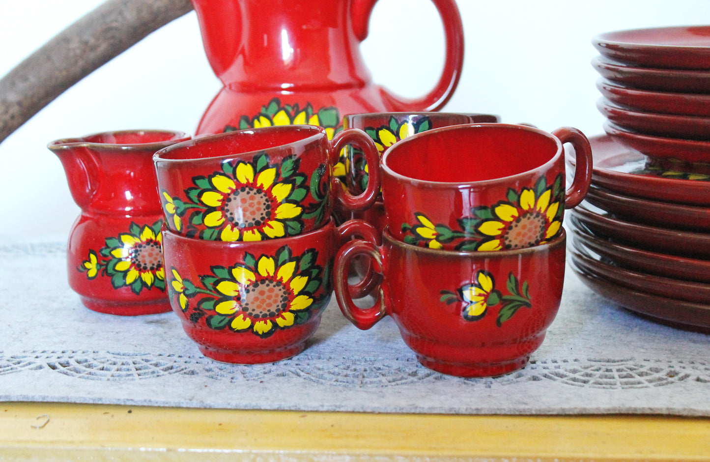 Vintage Germany Winterling Bavaria sunflower service - Beautiful Germany Porcelain red service with sunflowers ornament - 1980s