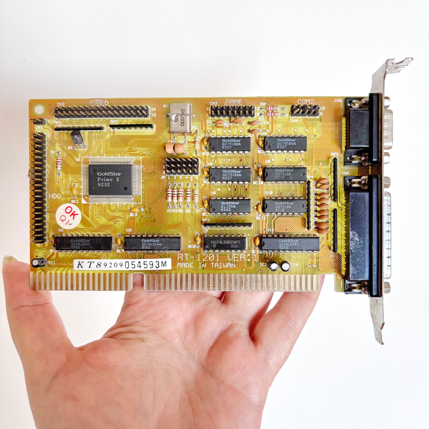 1992 GoldStar Prime 2 RT-1201 16-Bit ISA Multi I/O Controller Card for Vintage 286 386 486 PC, IDE FDD COM LPT. NOT TESTED