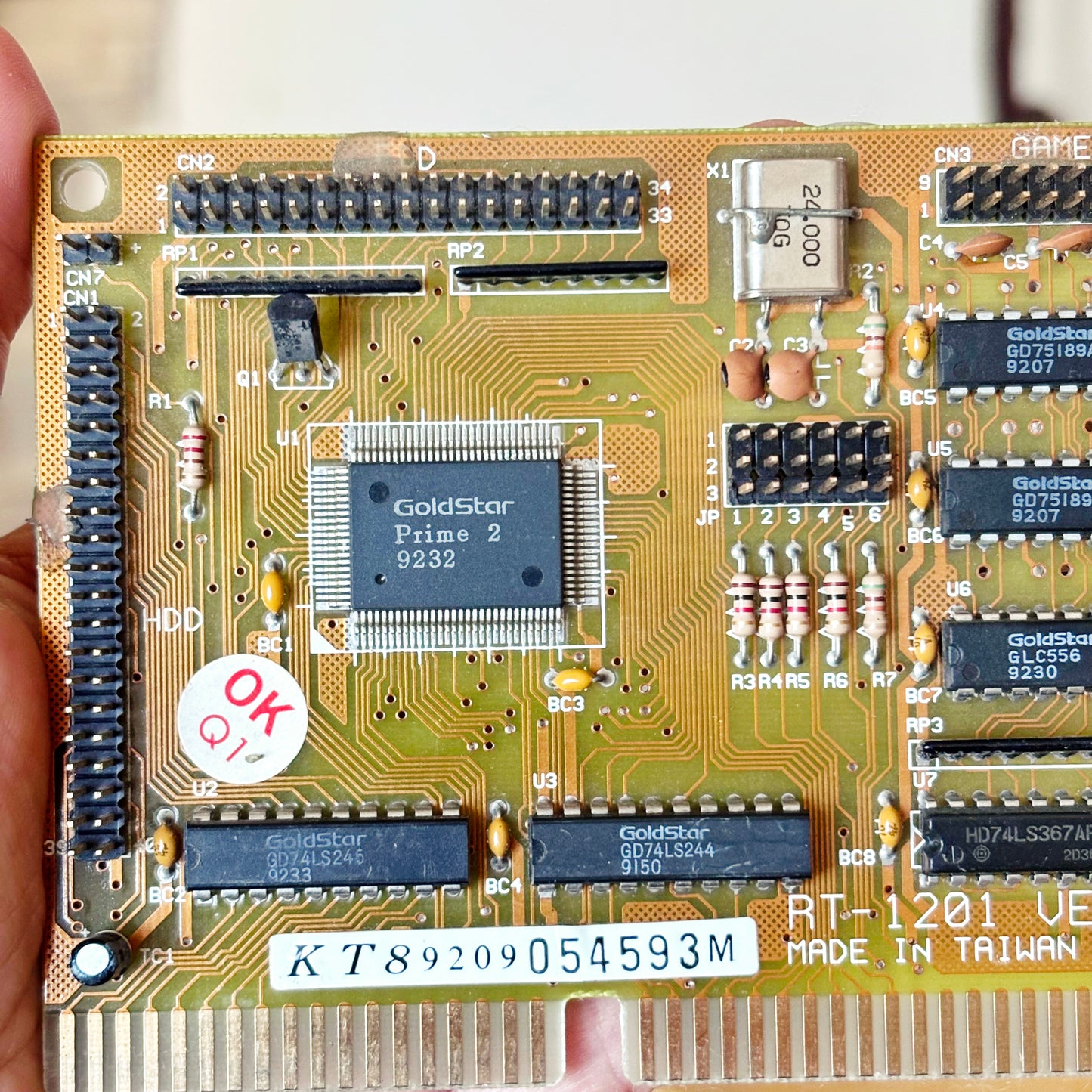 1992 GoldStar Prime 2 RT-1201 16-Bit ISA Multi I/O Controller Card for Vintage 286 386 486 PC, IDE FDD COM LPT. NOT TESTED