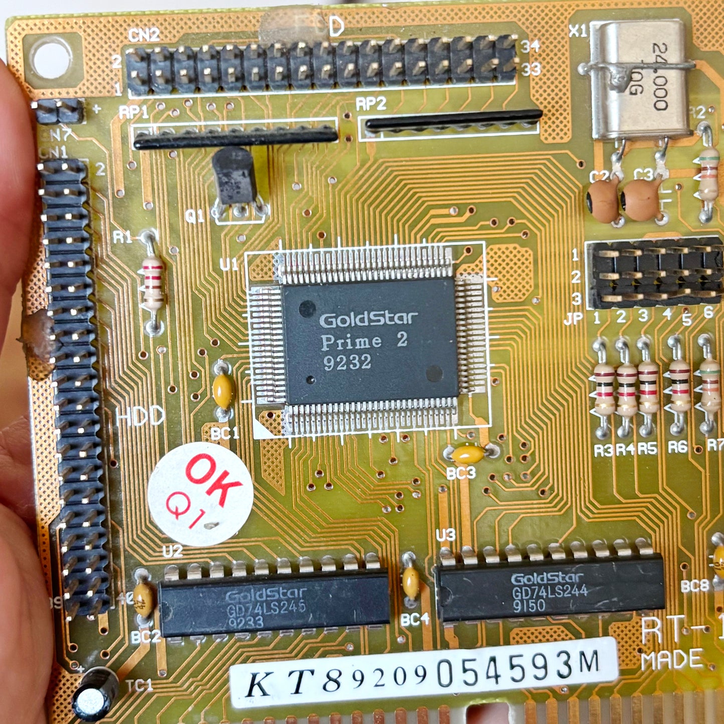 1992 GoldStar Prime 2 RT-1201 16-Bit ISA Multi I/O Controller Card for Vintage 286 386 486 PC, IDE FDD COM LPT. NOT TESTED