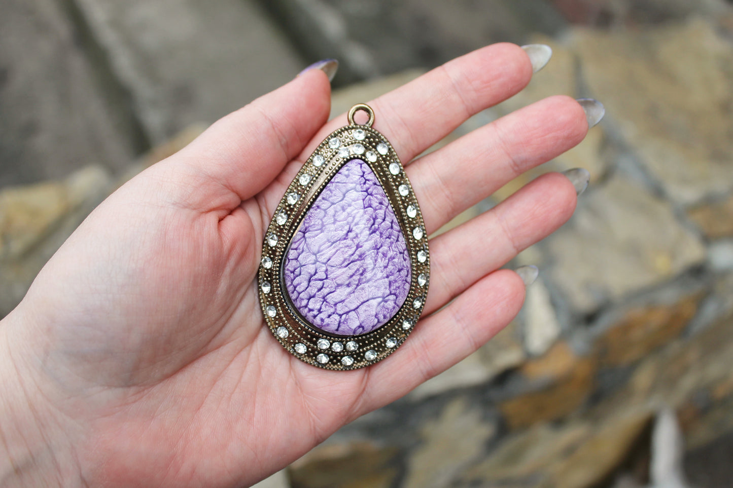 Vintage big lilac pendant 2.9 inches - made in Germany - imitation jewelry - bijouterie pendant - 1990s