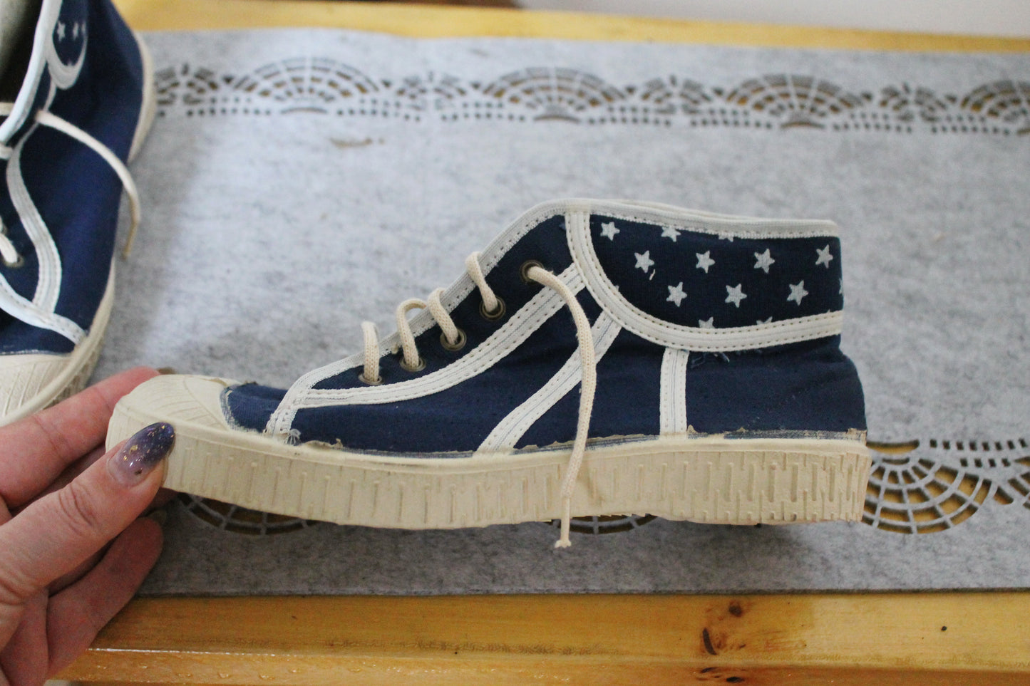 Vintage USSR stars blue sneakers - 6 size, Soviet shoes, retro sneakers made in the USSR in 1990