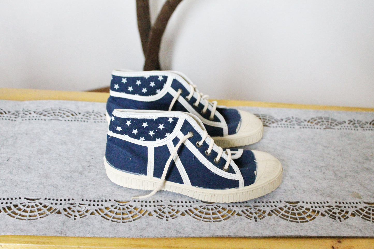 Vintage USSR stars blue sneakers - 6 size, Soviet shoes, retro sneakers made in the USSR in 1990