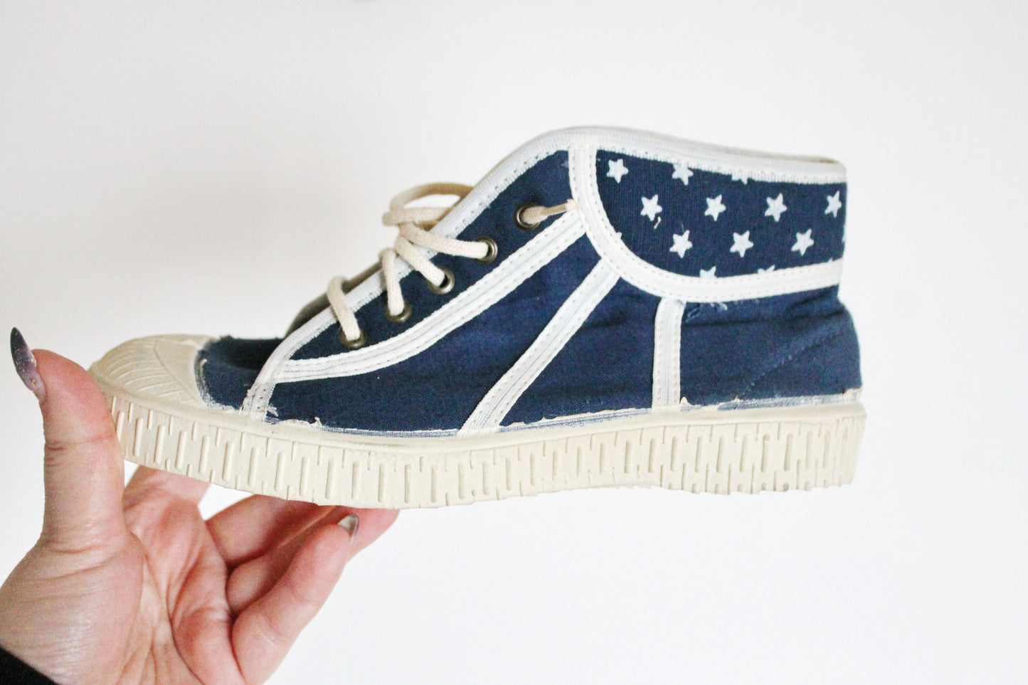 Vintage USSR stars blue sneakers - 6 size, Soviet shoes, retro sneakers made in the USSR in 1990