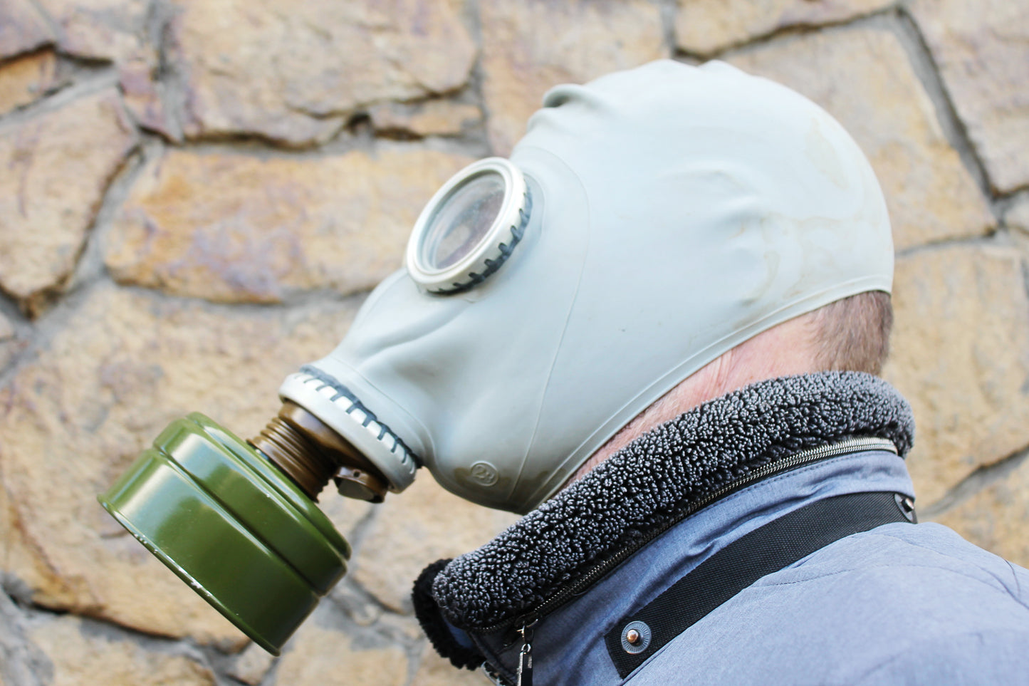 Vintage Soviet Gas Mask GP-5 with Filter and Canvas Bag - USSR Military Respirator - Retro Industrial Decor - 1970s-1980s Authentic Surplus