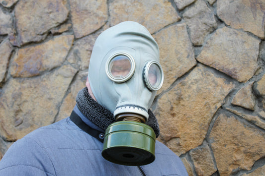 Vintage Soviet Gas Mask GP-5 with Filter and Canvas Bag - USSR Military Respirator - Retro Industrial Decor - 1970s-1980s Authentic Surplus