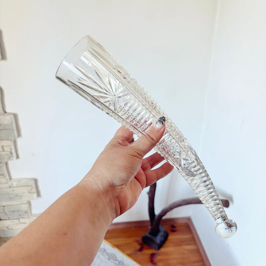 Vintage Crystal Glass Horn, Soviet Era Decor, Cut Glass Curved Horn, Collectible Display Piece, Retro Home Decor