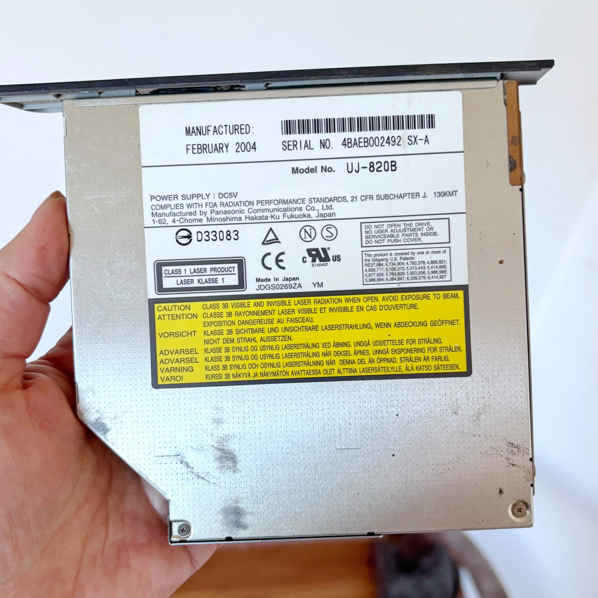 Panasonic UJ-820B Vintage Laptop DVD±RW Drive, ide pata, Made in Japan, February 2004, Retro Computer Hardware