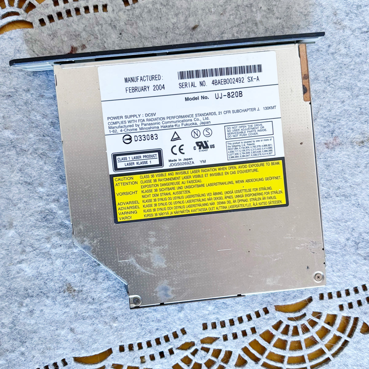 Panasonic UJ-820B Vintage Laptop DVD±RW Drive, ide pata, Made in Japan, February 2004, Retro Computer Hardware