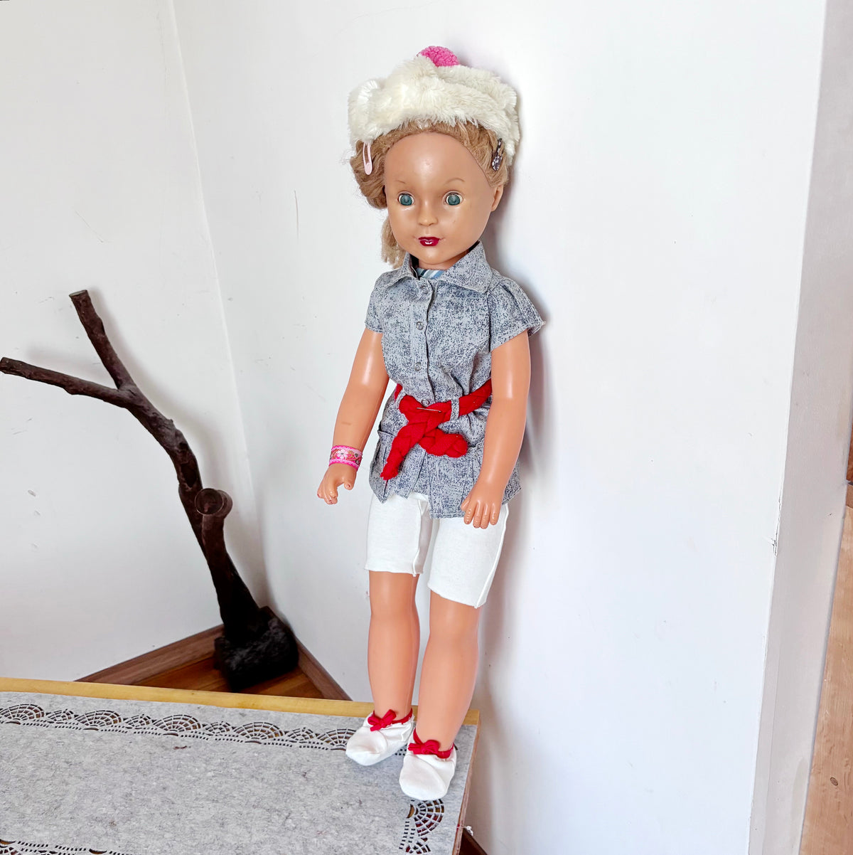 Large Vintage Soviet Doll 75 cm, USSR Girl Doll, Blonde Blue Eyes, Retro Collectible Toy, 1970s–1980s
