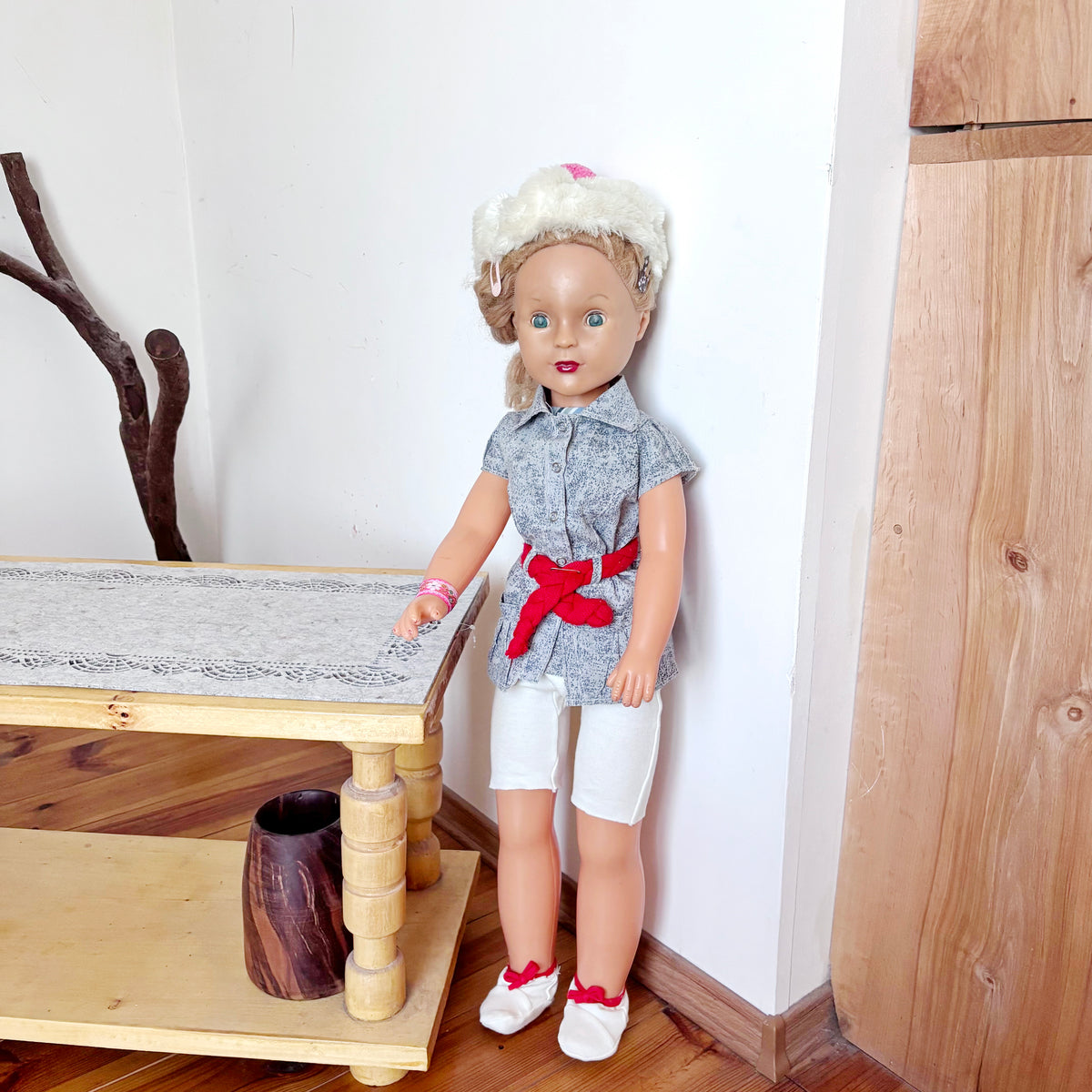 Large Vintage Soviet Doll 75 cm, USSR Girl Doll, Blonde Blue Eyes, Retro Collectible Toy, 1970s–1980s