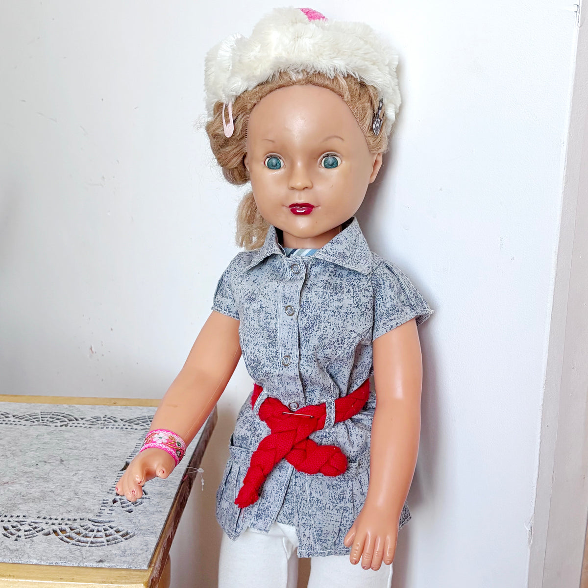 Large Vintage Soviet Doll 75 cm, USSR Girl Doll, Blonde Blue Eyes, Retro Collectible Toy, 1970s–1980s